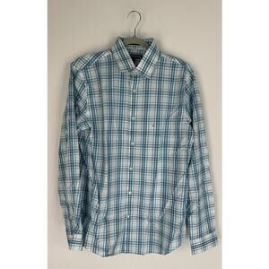 Express Mens Modern Fit Collared Button Up Shirt Long Sleeve Check White Blue